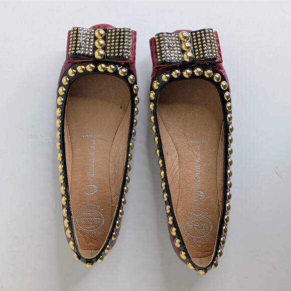 Jeffrey Campbell Dauphine Studded Ballet Flats 6 Croc Burgundy Patent Punk - Picture 12 of 15